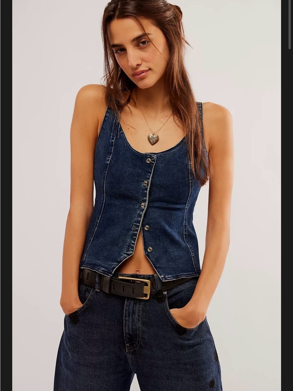 Free People Kara Vest - Rugged Denim